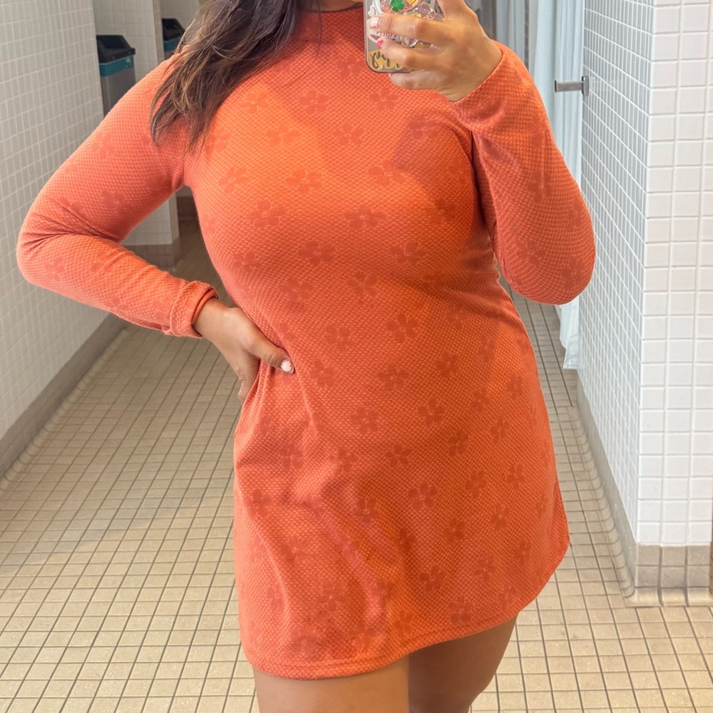 Elegant Orange Long Sleeve Dress